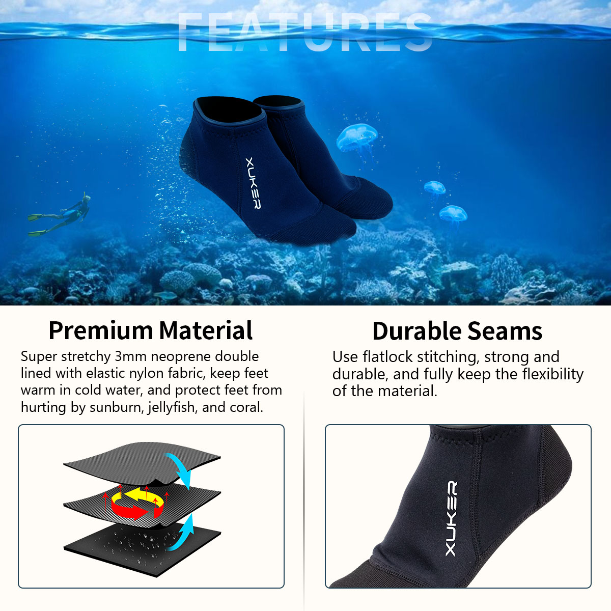 3mm Neoprene Socks Beach Volle - Snorkel Dry Top ulasan dan harga
